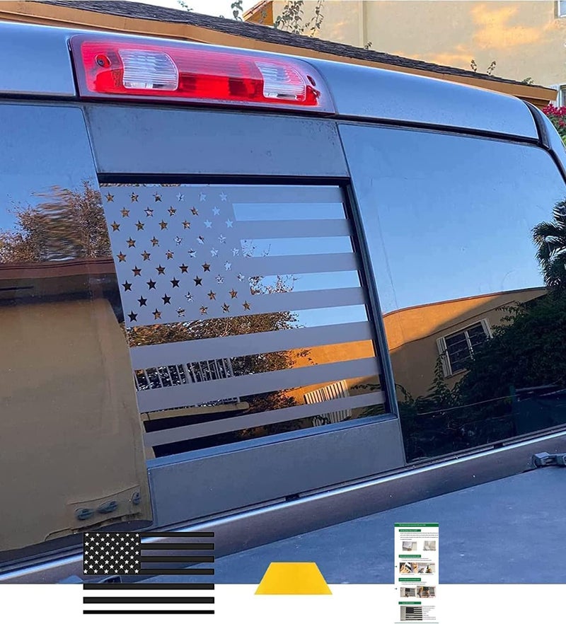 xinghe for Toyot@ Tacoma 2005-2023, American Flag Decals for Truck Back Sliding Window, Matte Black USA Flag Decal for Truck Back Window, Waterproof Vinyl, Durable and Easy Remove Truck Decal - Image 1
